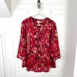 Dana Buchman Red Multi Patterned Colorful Blouse Top Sizd XL